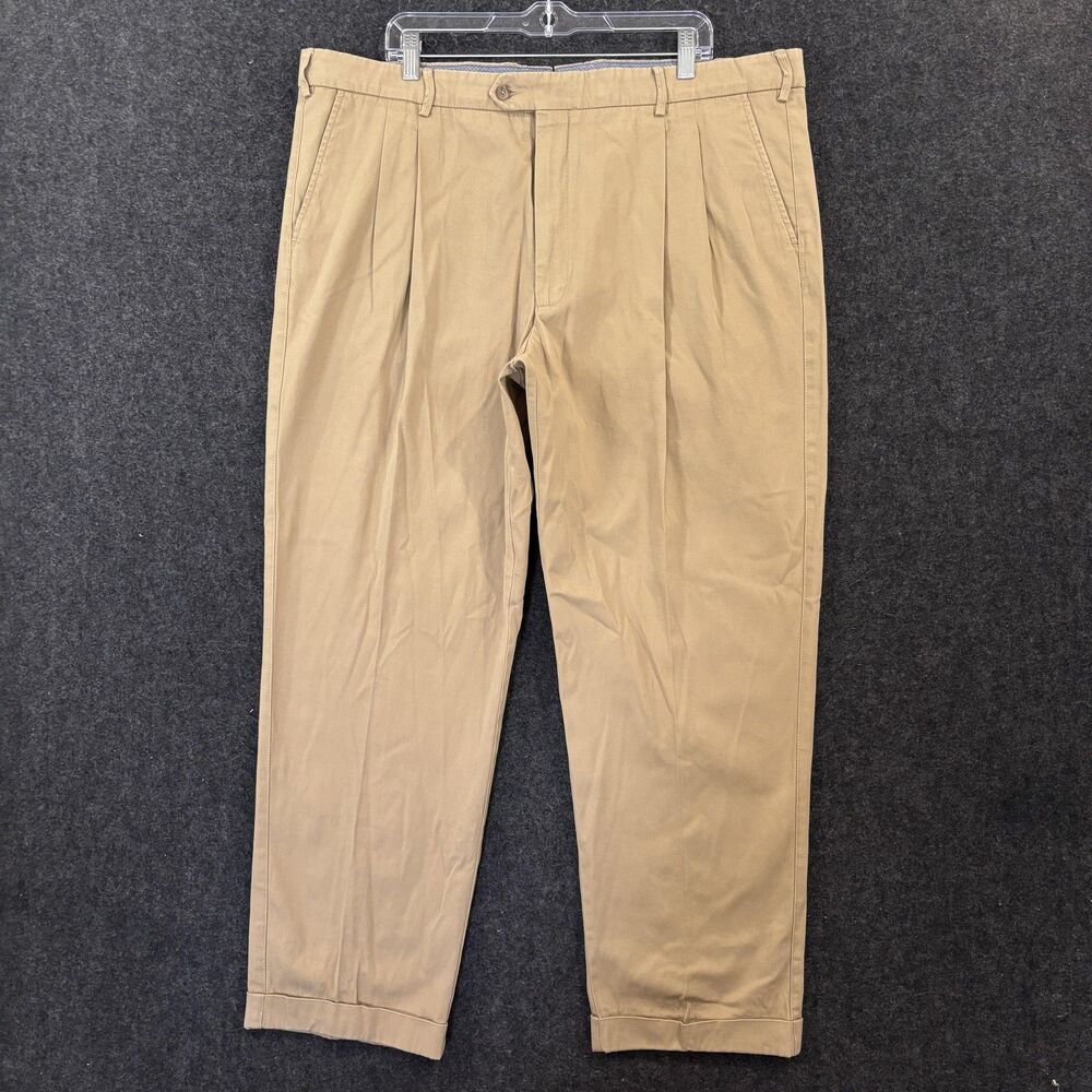 Ballin Pants Men's 42x30 Khaki Relaxed Fit Dorchester Pleated Chino Pima Cotton